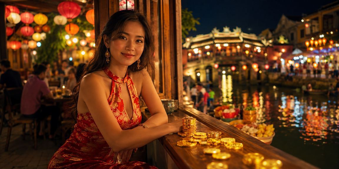 Người dùng tại Hội An thực hiện nạp tiền nhận bonus qua điện thoại bên tách cà phê